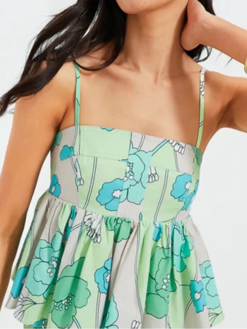 Tuckernuck/Hyacinth House Floral Peplum Spaghetti Strap Tank Top, Size XL, EUC